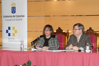 Juana María Reyes y Alberto Talavera durante la reunión del Consejo de Salud de Tenerife