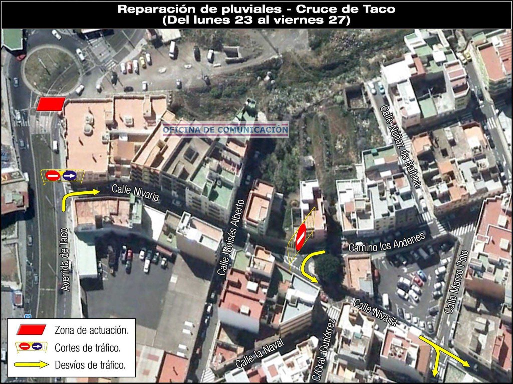 mapa obras tr+ífico por pluviales Taco