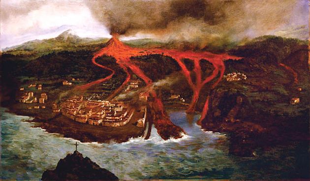 Grabado-de-Ubaldo-Bordanova-donde-se-representa-la-erupción-de-Garachico.